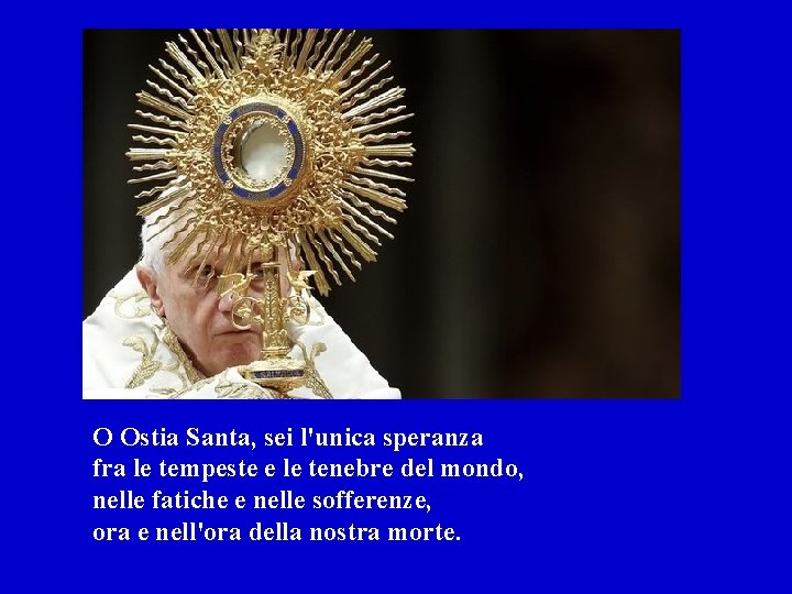 O Ostia Santa, sei l'unica speranza fra le tempeste e le tenebre del mondo,