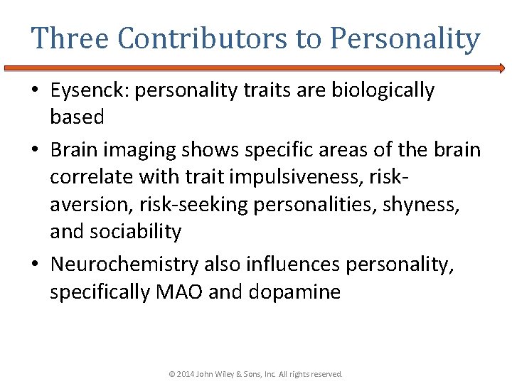Three Contributors to Personality • Eysenck: personality traits are biologically based • Brain imaging