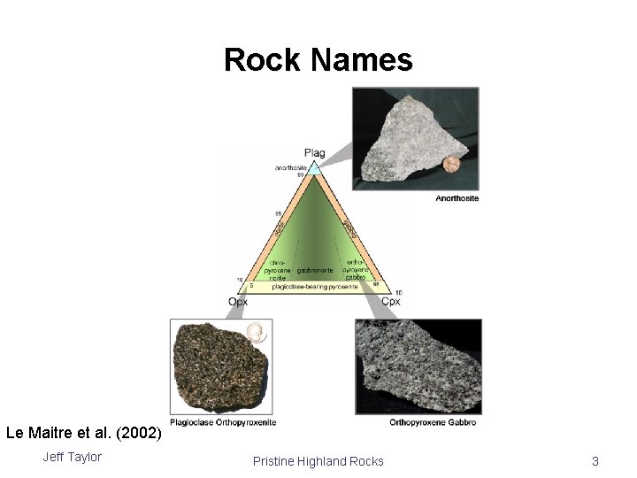 Rock Names Le Maitre et al. (2002) Jeff Taylor Pristine Highland Rocks 3 