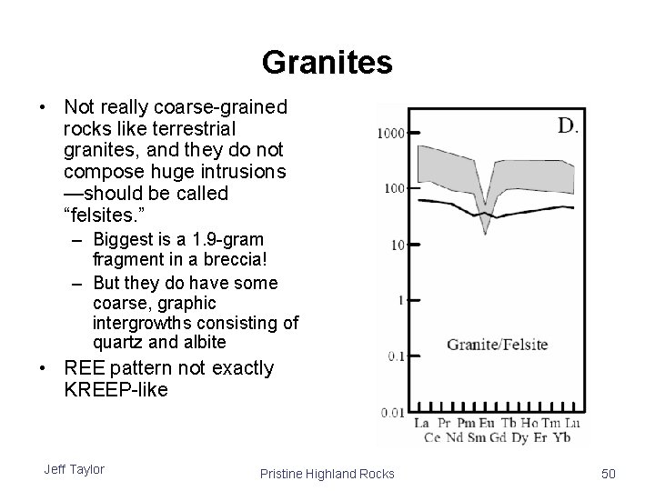 Granites • Not really coarse-grained rocks like terrestrial granites, and they do not compose Granites • Not really coarse-grained rocks like terrestrial granites, and they do not compose