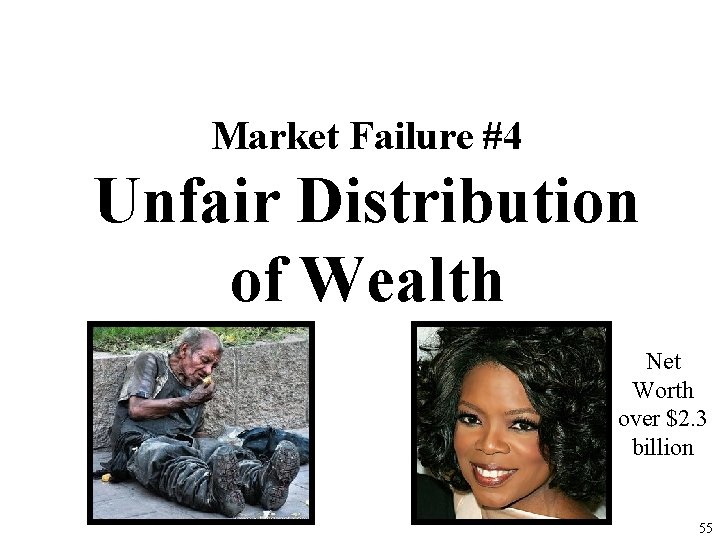 Market Failure #4 Unfair Distribution of Wealth Net Worth over $2. 3 billion 55 Market Failure #4 Unfair Distribution of Wealth Net Worth over $2. 3 billion 55