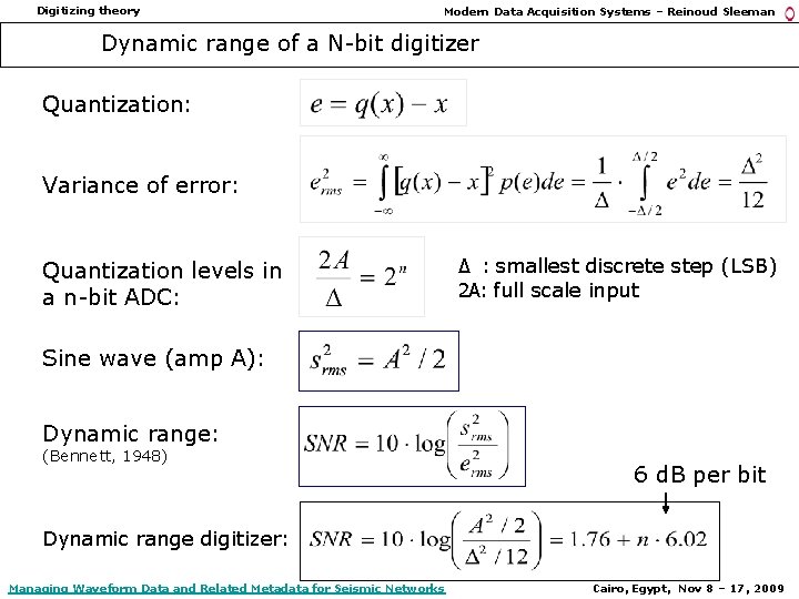 Digitizing theory Modern Data Acquisition Systems – Reinoud Sleeman Dynamic range of a N-bit