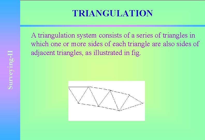 Surveying-II TRIANGULATION A triangulation system consists of a series of triangles in which one