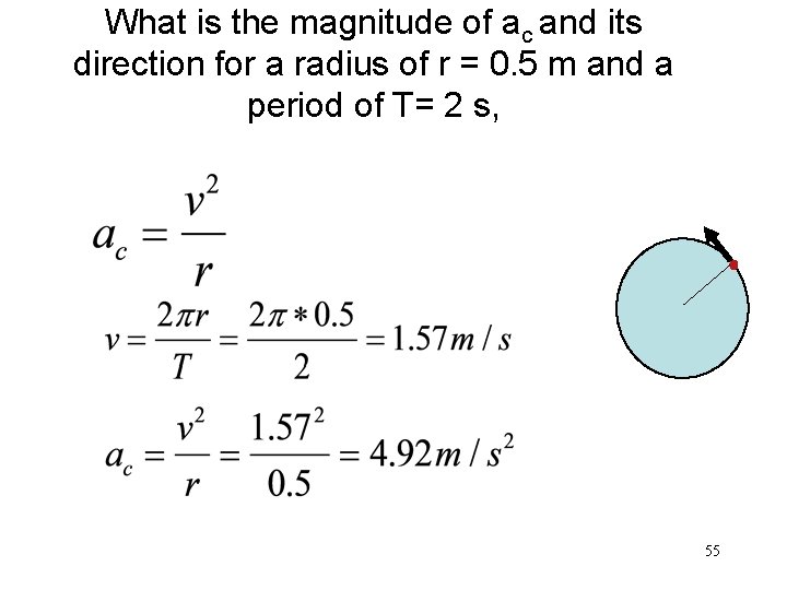 What is the magnitude of ac and its direction for a radius of r