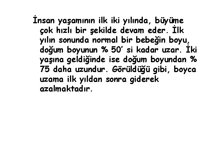 İnsan yaşamının ilk iki yılında, büyüme çok hızlı bir şekilde devam eder. İlk yılın