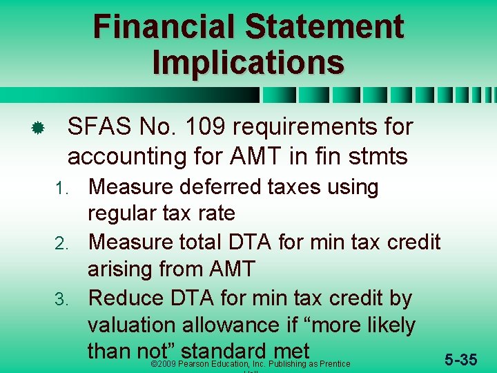 Financial Statement Implications ® SFAS No. 109 requirements for accounting for AMT in fin