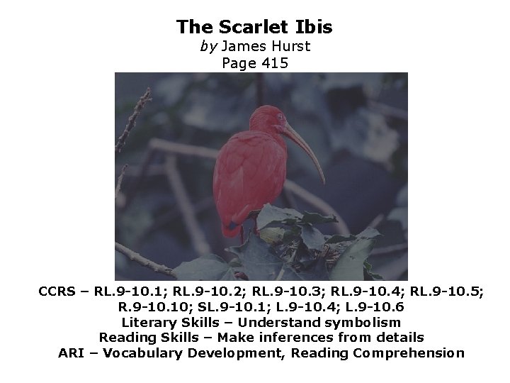 The Scarlet Ibis by James Hurst Page 415 CCRS – RL. 9 -10. 1;