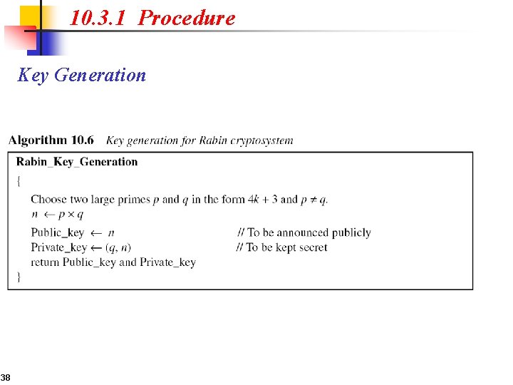 10. 3. 1 Procedure Key Generation 38 