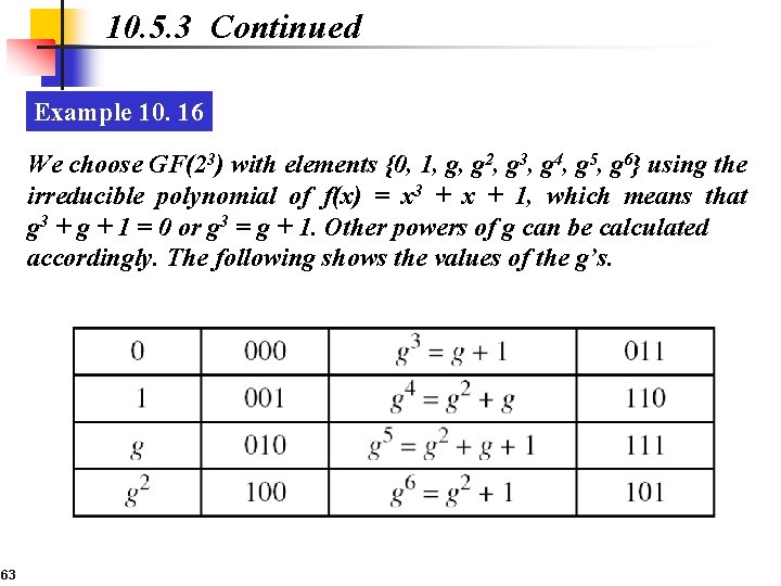 10. 5. 3 Continued Example 10. 16 We choose GF(23) with elements {0, 1,