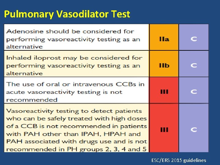 Pulmonary Vasodilator Test ESC/ERS 2015 guidelines 