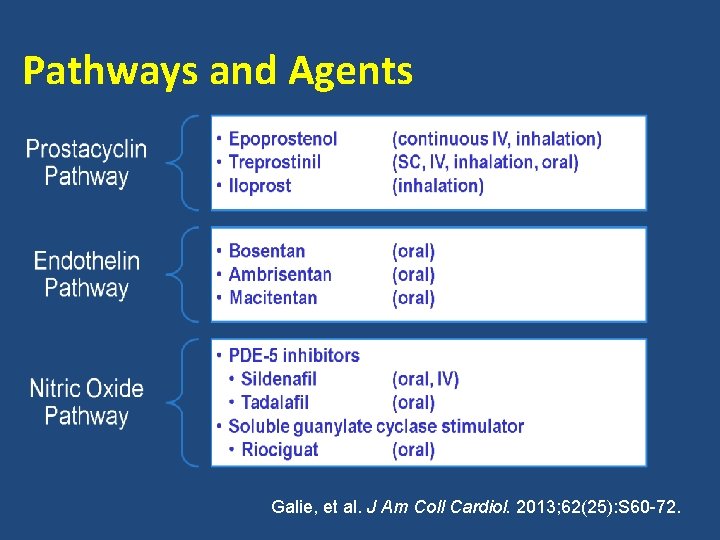 Pathways and Agents Galie, et al. J Am Coll Cardiol. 2013; 62(25): S 60