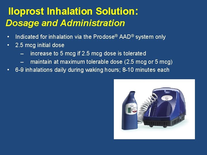 Iloprost Inhalation Solution: Dosage and Administration • • • Indicated for inhalation via the