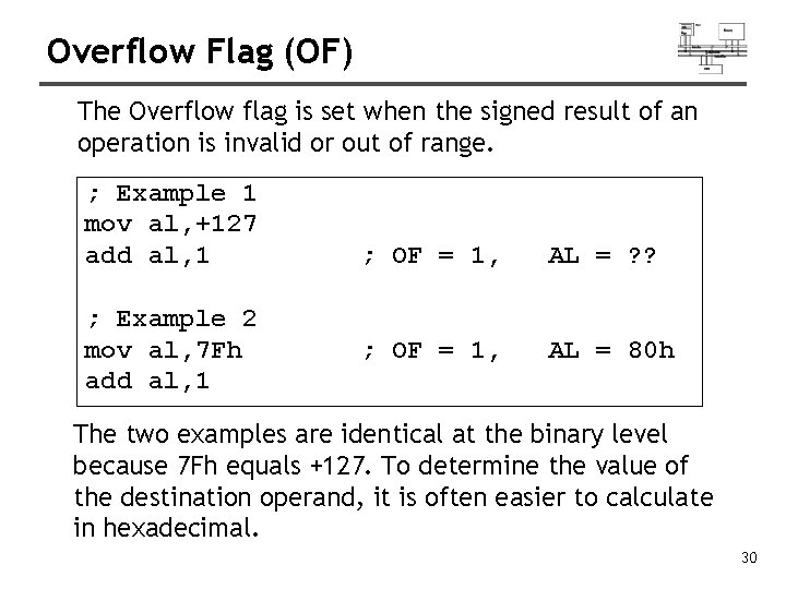 Overflow Flag (OF) The Overflow flag is set when the signed result of an
