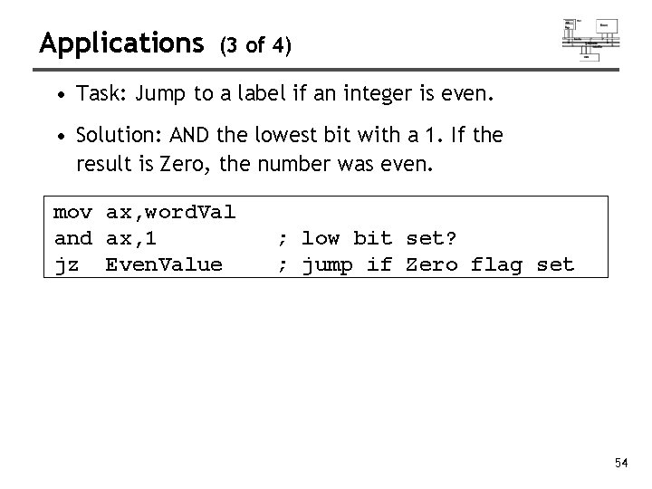 Applications (3 of 4) • Task: Jump to a label if an integer is