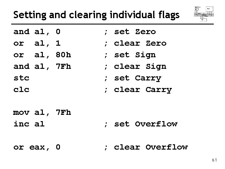 Setting and clearing individual flags and or or and stc clc al, al, 0