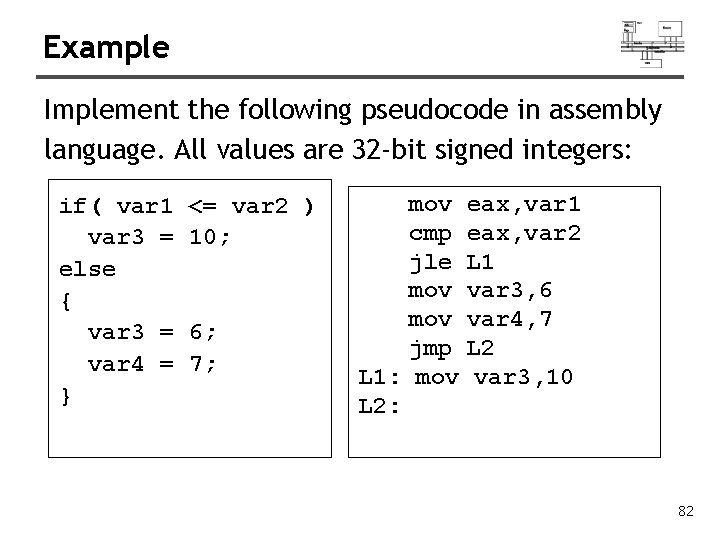 Example Implement the following pseudocode in assembly language. All values are 32 -bit signed