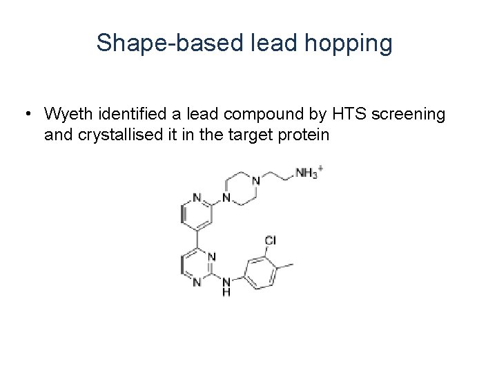 Shape-based lead hopping • Wyeth identified a lead compound by HTS screening and crystallised Shape-based lead hopping • Wyeth identified a lead compound by HTS screening and crystallised