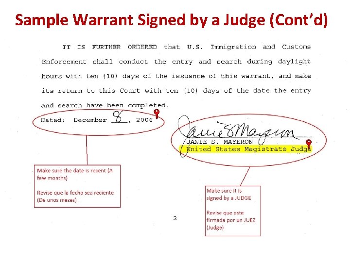 Sample Warrant Signed by a Judge (Cont’d) 