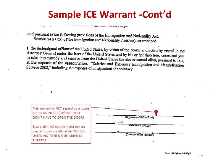 Sample ICE Warrant -Cont’d 