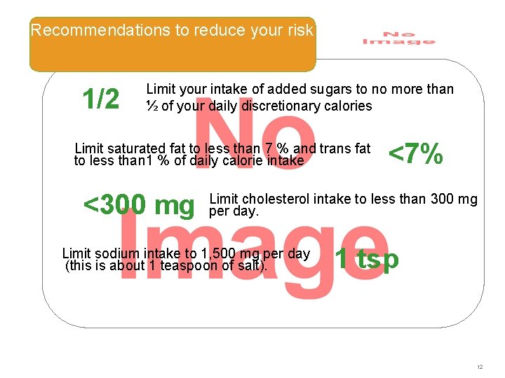 Recommendations to reduce your risk 1/2 Limit your intake of added sugars to no