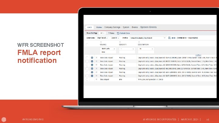 WFR SCREENSHOT FMLA report notification #KRONOSWORKS © KRONOS INCORPORATED │ MARCH 5, 2021 │