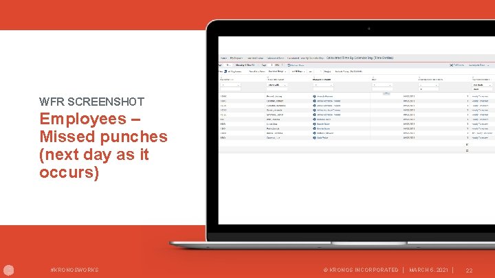 WFR SCREENSHOT Employees – Missed punches (next day as it occurs) #KRONOSWORKS © KRONOS
