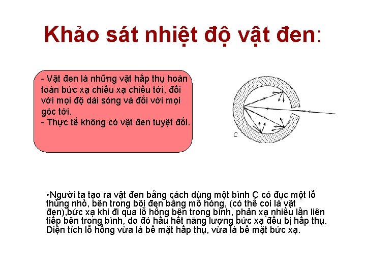 Khảo sát nhiệt độ vật đen: - Vật đen là những vật hấp thụ