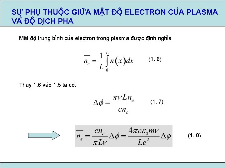 SƯ PHU THUÔ C GIƯ A M T ĐÔ ELECTRON CU A PLASMA VA