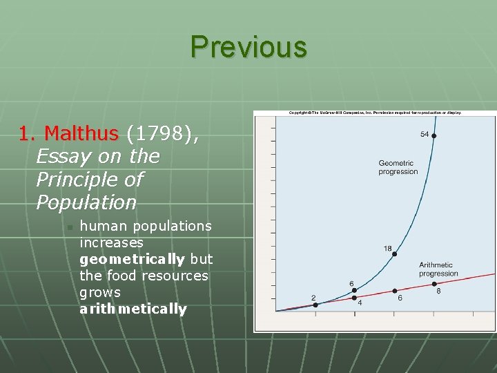 Previous 1. Malthus (1798), Essay on the Principle of Population n human populations increases