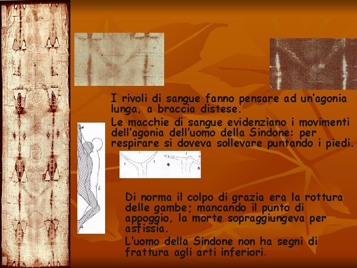 I rivoli di sangue fanno pensare ad un’agonia lunga, a braccia distese. Le macchie