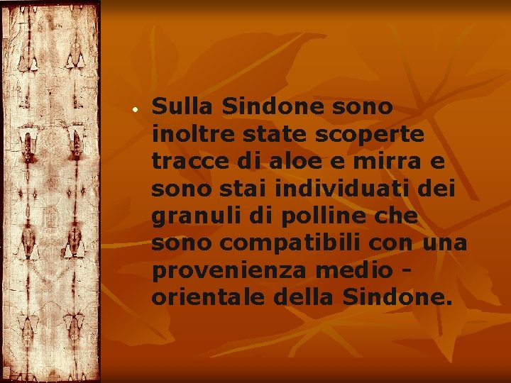  Sulla Sindone sono inoltre state scoperte tracce di aloe e mirra e sono