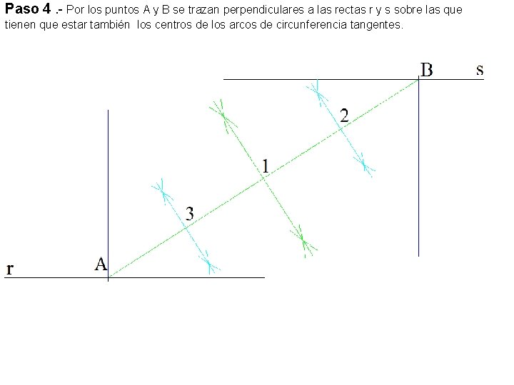 Paso 4. - Por los puntos A y B se trazan perpendiculares a las