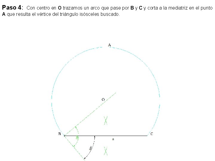 Paso 4: Con centro en O trazamos un arco que pase por B y