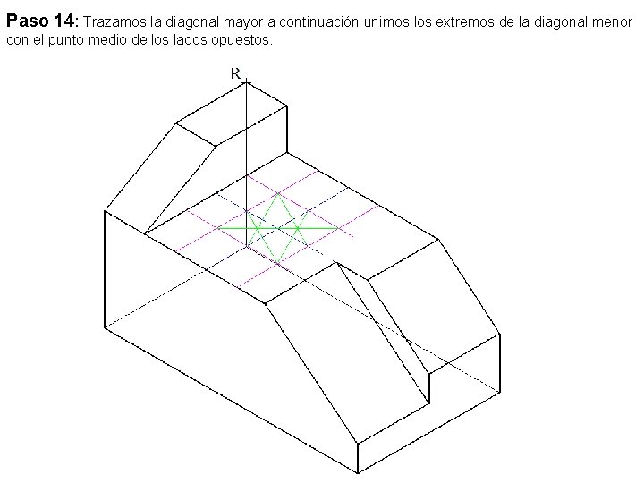 Paso 14: Trazamos la diagonal mayor a continuación unimos los extremos de la diagonal