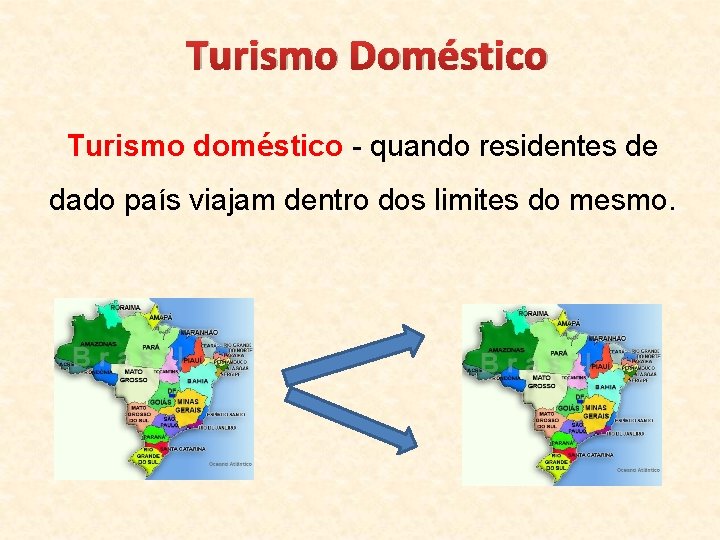 Turismo Doméstico Turismo doméstico - quando residentes de dado país viajam dentro dos limites