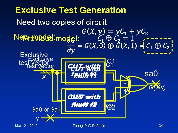 Exclusive Test Generation Need two copies of circuit New model: Previous C 1 C