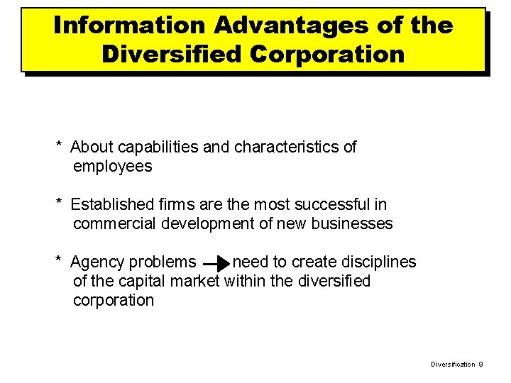 Information Advantages of the Diversified Corporation * About capabilities and characteristics of employees *