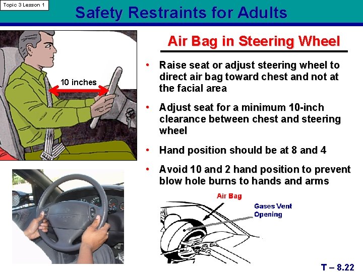 Topic 3 Lesson 1 Safety Restraints for Adults Air Bag in Steering Wheel 10