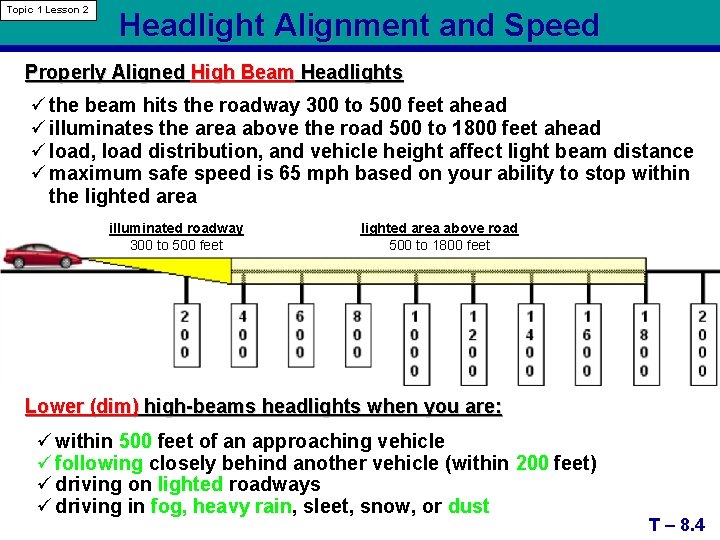 Topic 1 Lesson 2 Headlight Alignment and Speed Properly Aligned High Beam Headlights ü