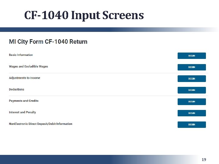 CF-1040 Input Screens 19 