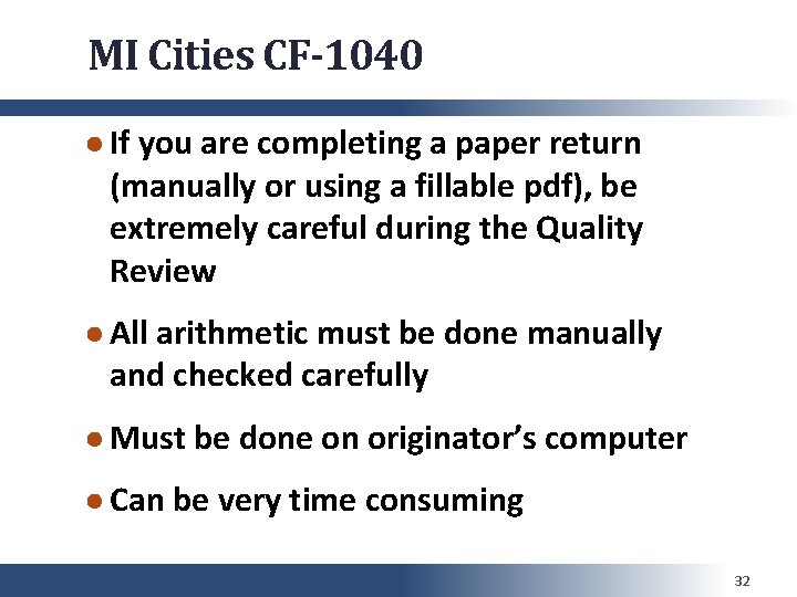 MI Cities CF-1040 ● If you are completing a paper return (manually or using