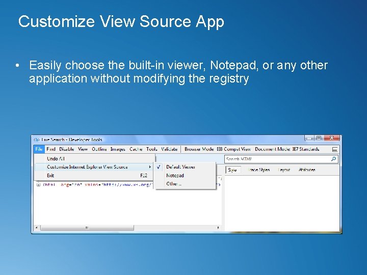 Customize View Source App • Easily choose the built-in viewer, Notepad, or any other