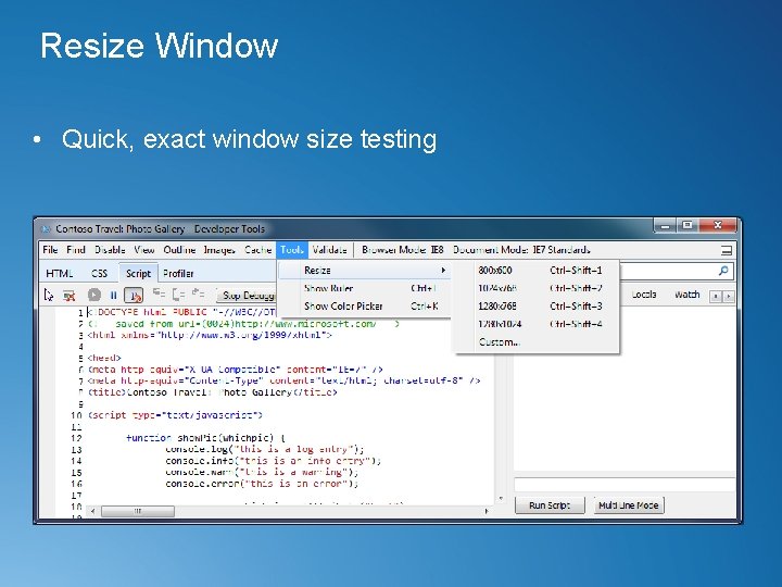 Resize Window • Quick, exact window size testing 