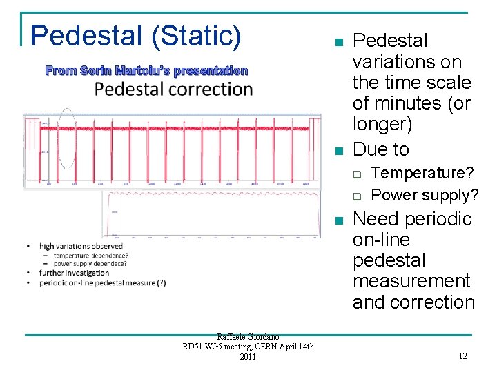 Pedestal (Static) n From Sorin Martoiu’s presentation n Pedestal variations on the time scale