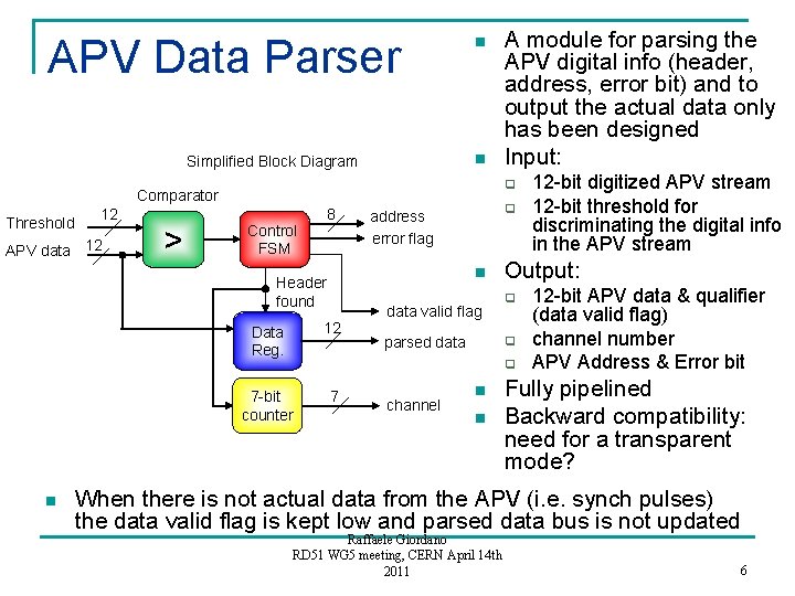 APV Data Parser n n Simplified Block Diagram q Comparator Threshold 12 APV data