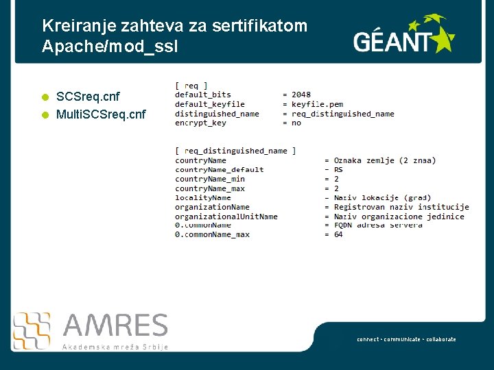 Kreiranje zahteva za sertifikatom Apache/mod_ssl SCSreq. cnf Multi. SCSreq. cnf connect • communicate •