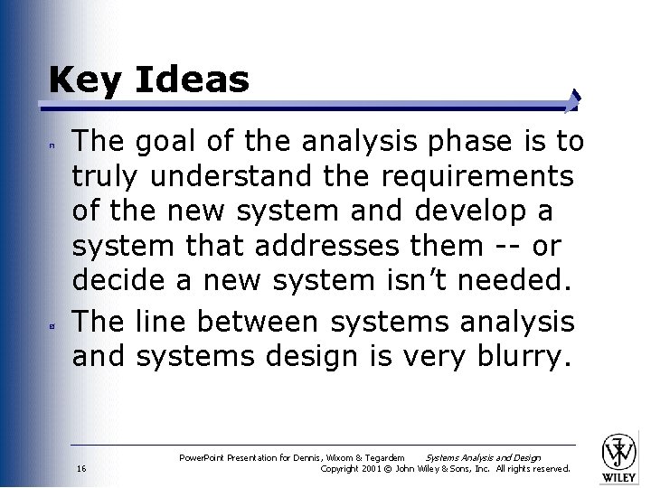 Key Ideas The goal of the analysis phase is to truly understand the requirements