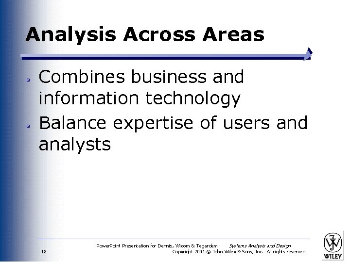 Analysis Across Areas Combines business and information technology Balance expertise of users and analysts