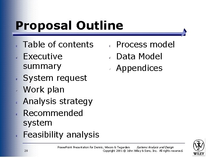 Proposal Outline Table of contents Executive summary System request Work plan Analysis strategy Recommended