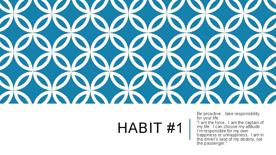 HABIT #1 Be proactive…take responsibility for your life. “I am the force. I am